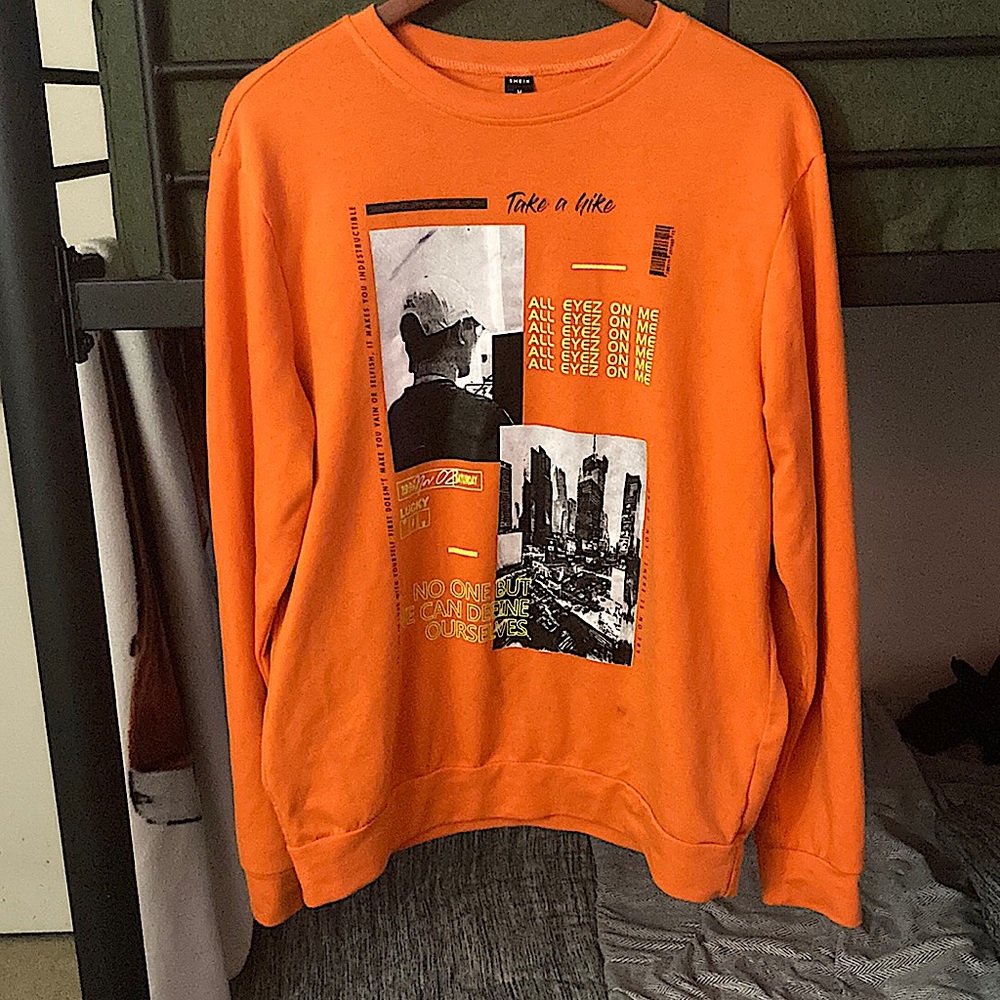 SHEIN men neon orange figure graphic pullover